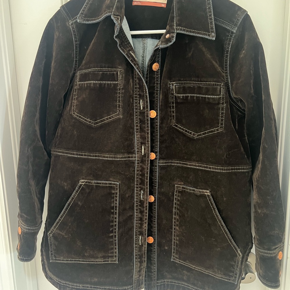 Pilcro Flocked Denim Shirt Jacket-Dark Green